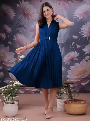 Fit N Flare Sleeveless Pleated Midi Dress with Belt | Elegant Party